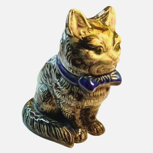 Cat Planter Figurine Black Gray Sitting Bow Kitten Kitty Vase